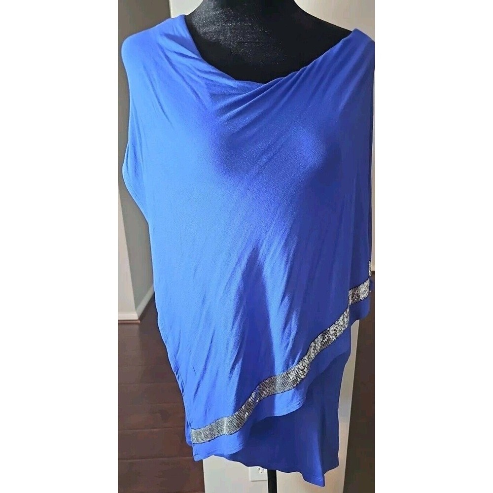 La Cie One‎ Shoulder Grecian Sequined Dress Medium Blue Silver Sequins NWY